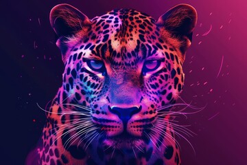 This CG artwork depicts Jaguar in neon colors against a black backdrop with watercolor splatters.