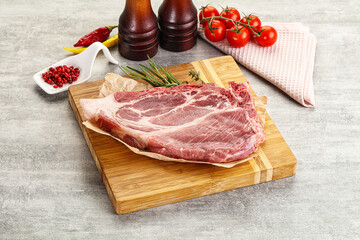 Raw pork neck steak uncoocked