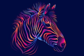 Obraz premium CG artwork shows a zebra in neon colors on a black backdrop with watercolor splatters.