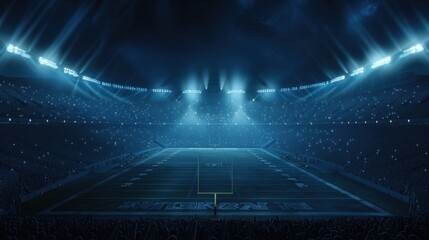 a large football field during the night. The light from the spotlights illuminates the entire field. The seats were full and the atmosphere was lively.