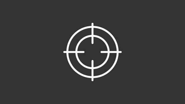 Animated scope sight white icon. Sighting in line animation. Sniper sight. Shooting sports. Accurate shot. Isolated illustration on dark background. Transition alpha video. Motion graphic