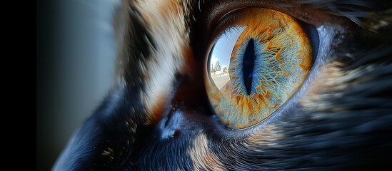 Extreme Close-Up of the Beautiful and Impressive Eye of a Calico Cat.