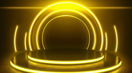 Obraz premium yellow Neon show light podium futuristic background. Vector