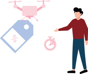 The boy is pointing at the drone.