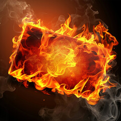 Fototapeta premium Flame-shaped blank business card mockup with a fiery design on a smoky dark background.