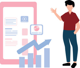 The boy is pointing at the finance chart.