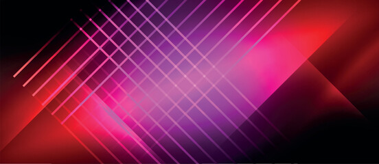 Fototapeta premium Neon dynamic diagonal light rays background. Techno digital geometric concept design for wallpaper, banner, presentation, background