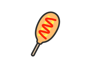 アメリカンドッグのアイコン（線画カラー）のイラスト