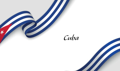 Curved ribbon with fllag of Cuba on white background