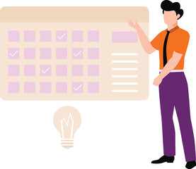 The boy is putting reminders on calendar.