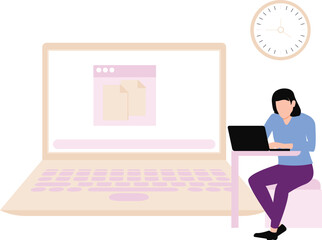 The girl is working on the laptop.