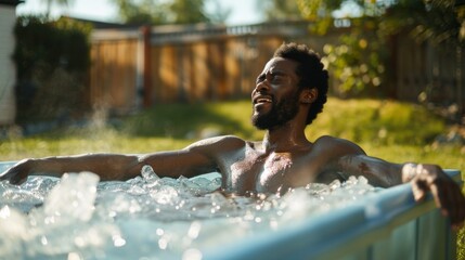 A man is in a pool with ice in it