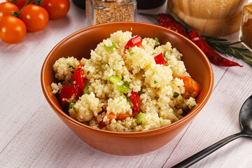 Vegan cuisine couscous with vegetables