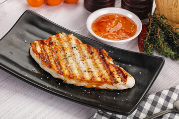 Grilled turkey fillet steak with sauce