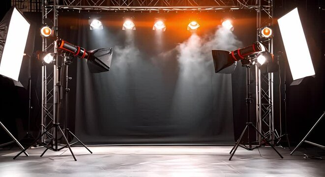 Behind the Scenes: Advanced Lighting Equipment in a Professional Photo Studio. Concept Photography, Studio Lighting, Professional Equipment, Behind the Scenes