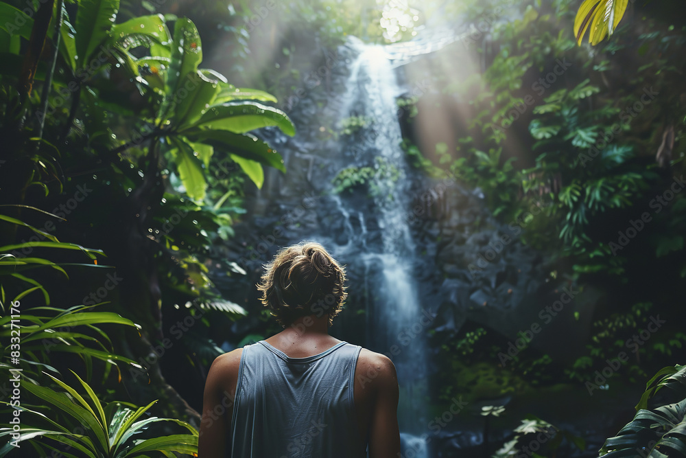 Poster Discovery of Hidden Waterfall in Lush Rainforest  