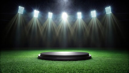Stadium Spotlight: Black Podium on Green Soccer Grass