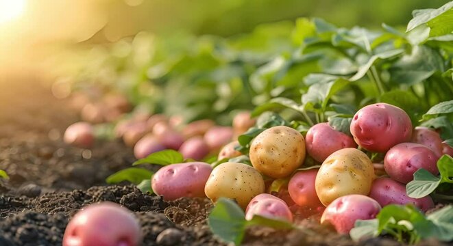 Eco-friendly Business Cultivating Organic Potatoes for Healthy, Sustainable Food Production. Concept Sustainable Agriculture, Organic Farming, Healthy Food, Eco-friendly Practices, Potatoes