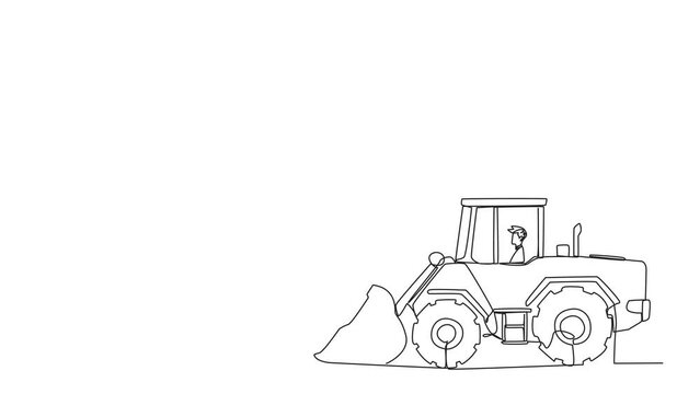 Animated self drawing of one line drawing businessman standing on the highest bar raising a star. Bulldozer ready to destroy the happiness. Betrayal. Fake friends. Full length single line animation