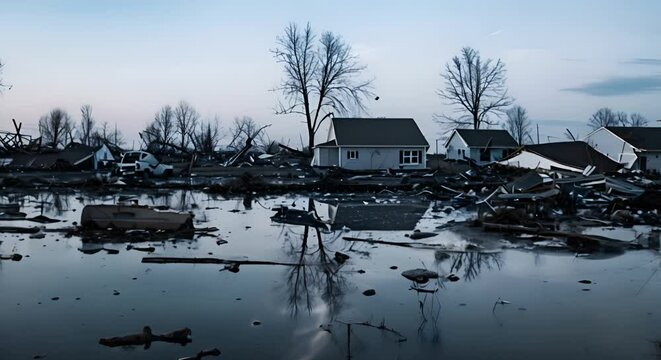 Real is facing a catastrophic tornado disaster. Concept Natural Disasters, Emergency Response, Tornado Preparedness, Community Support, Disaster Relief