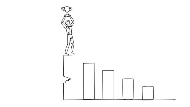 Self drawing animation of single one line drawing businessman achieves the highest honors. The hypocrite who doesn't like business partner's happiness. Thorn in flesh. Traitor. Full length animated