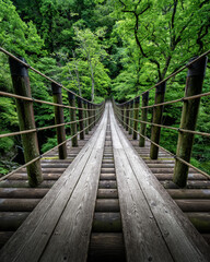	新緑の花貫渓谷　汐見滝吊り橋