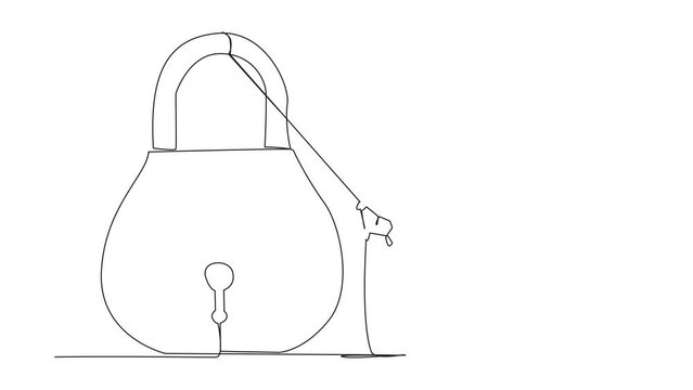 Self drawing animation of single continuous line drawing astronaut climbing padlock with rope. Do the best to privatize business. Sole owner. The result of smart work. Satisfied. Full length animated