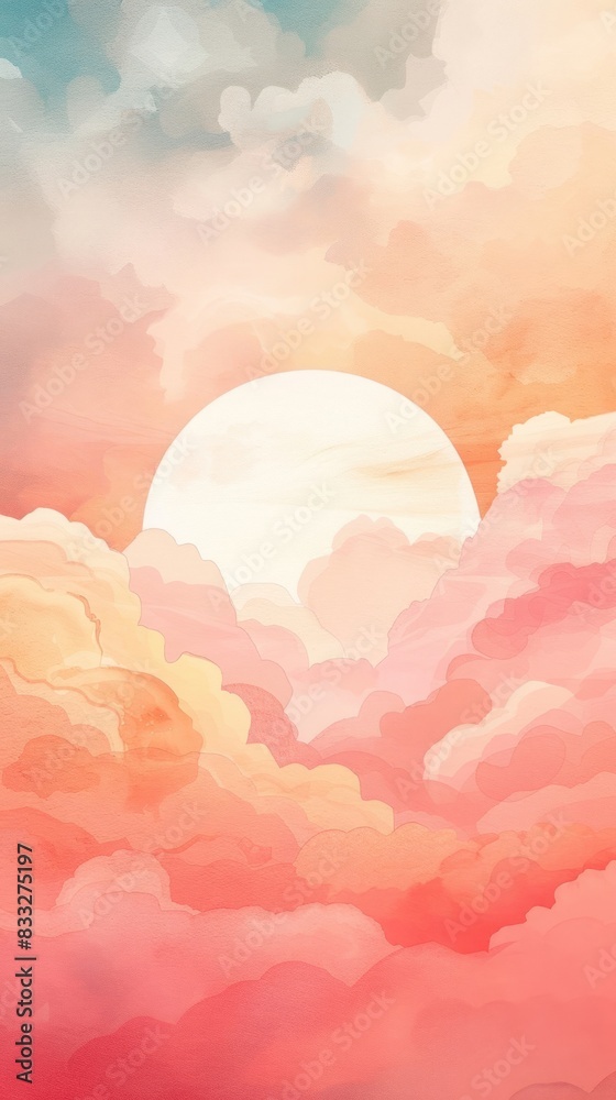 Wall mural Sunset watercolor wallpaper sky sunlight abstract.