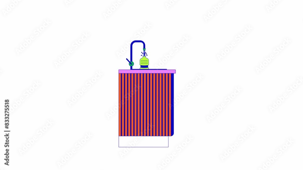 Poster pouring water into bottle from sink tap line 2d object animation. choose reusable flask flat color c