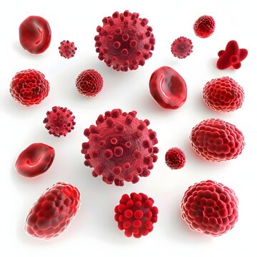 D Rendered Red Cells in Various Shapes Isolated on White Background
