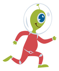 Running alien character. Cartoon green humanoid athlete