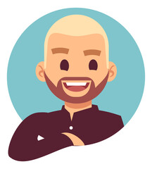 Bearded guy round avatar. Happy man portrait