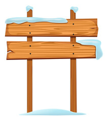 Wooden plank cartoon template. Snowy winter board