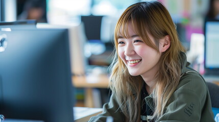 金髪の若い女性の会社員　オフィス