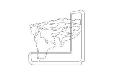 Folding modern smartphone. Mountain top peak. Mountain peak on the smartphone screen.One continuous line. Line art. Minimum one line. White background. One line drawing.
