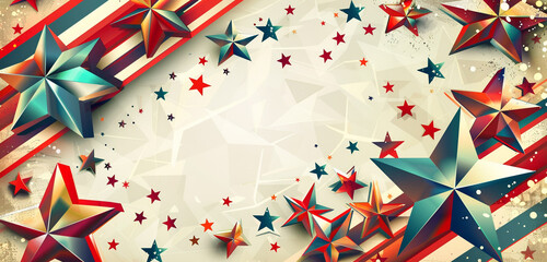 Obraz premium Stylish wide vector background with geometric stars and stripes, modern Memorial Day layout.