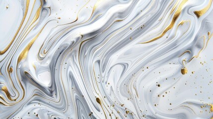 Beautiful abstract marble texture background  in swirling gold and white with liquid paint effects, Generative AI