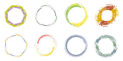 Beautiful colorful grunge round frames, set. Vector illustration