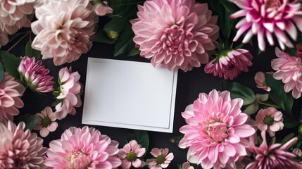 Obraz premium Thank you card surrounded by pink flowers, holiday greeting card for Valentine's Day, Mother's Day, Thanksgiving, wedding and other events, dreamy and beautiful, girly heart, fantasy, symmetry, 4k hig