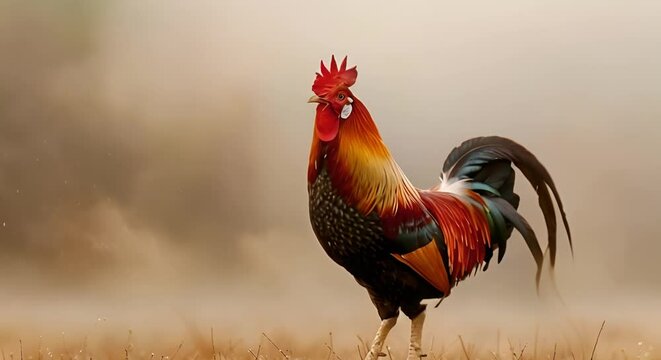 Rooster is a farm bird known for its crowing at dawn. Concept Farm Animals, Rooster Behaviors, Morning Crowing, Domesticated Birds, Rooster Characteristics
