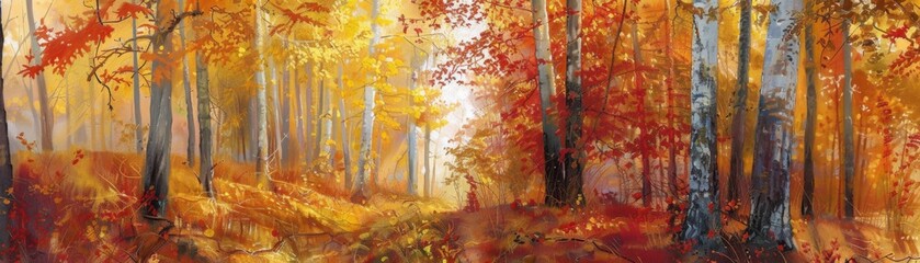 Vibrant Autumn Birch Forest with Colorful Leaves