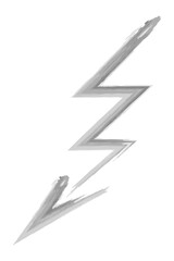 Arrow - danger. Lightning. Sketch. The gray zigzag arrow points down. Hand drawn watercolor signpost. Vector illustration. Outline on isolated white background. Doodle style. Idea for web design.