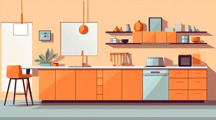 Modern Orange Themed Kitchen Interior Design
