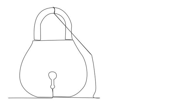 Self drawing animation of single continuous line drawing businessman climbing padlock with rope. Do the best to privatize the business. Sole owner. Smart hard work. Satisfied. Full length animated