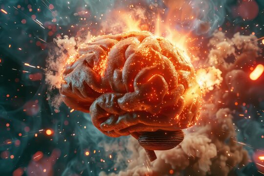 Exploding Brain Concept with Fiery Effects