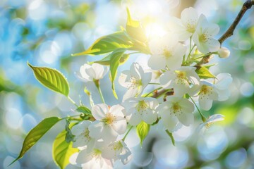 Blooming White Flowers in Springtime Light