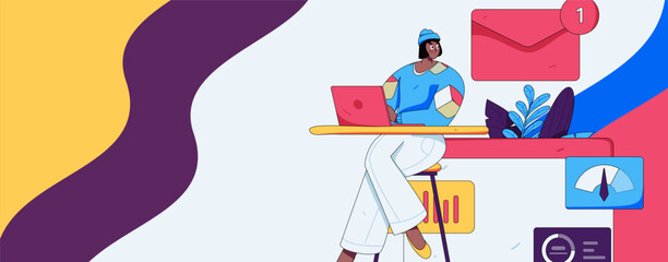 Flat vector illustration of business people operating work scene
