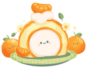 cartoon sweet orange  fruit cake dessert illustration vector