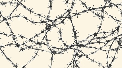 Abstract seamless pattern with barbed wire intertwined with geometric shapes, creating a unique and modern design