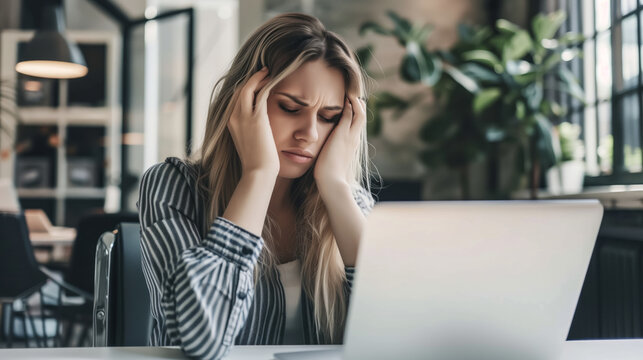 Beautiful woman in tention in office